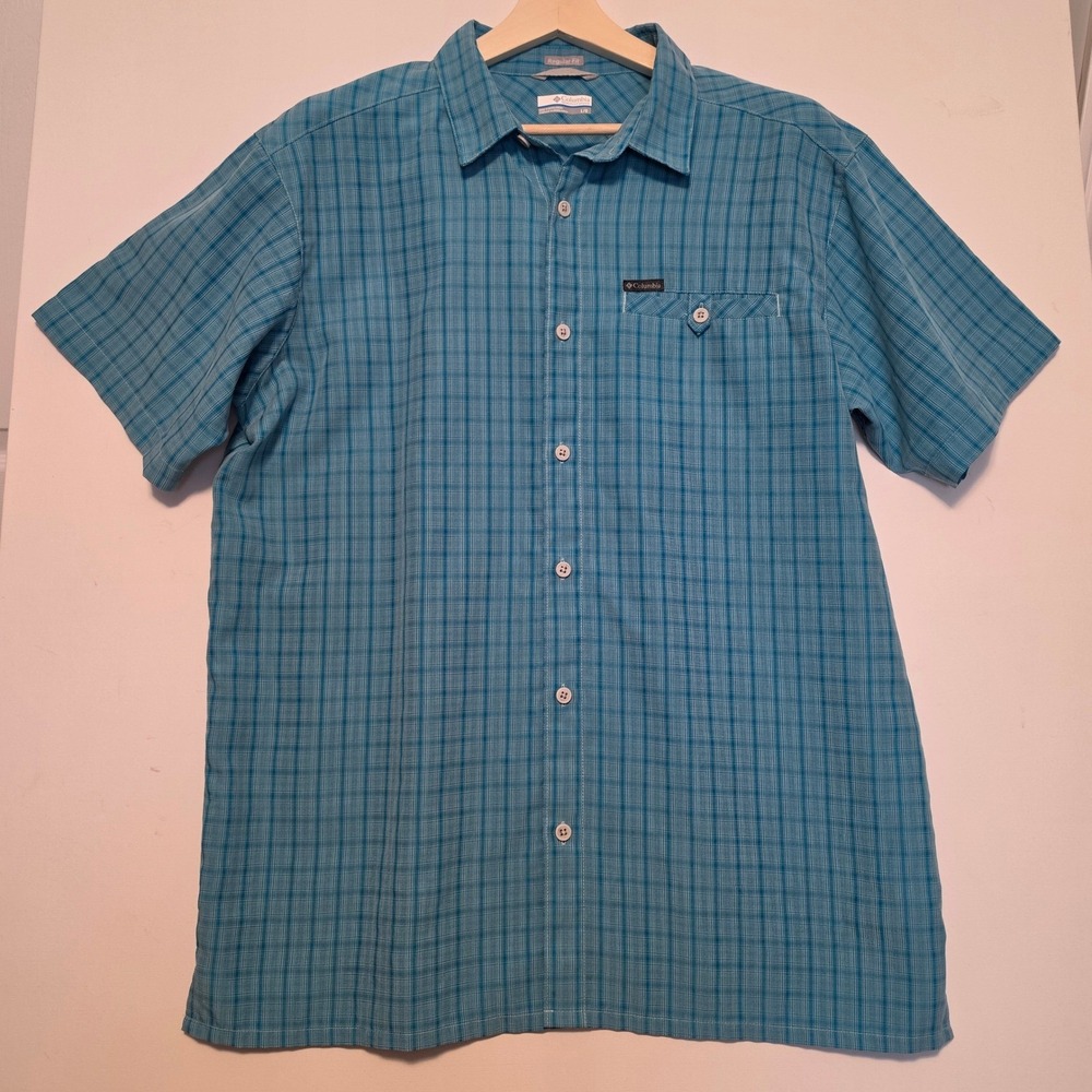 Columbia Plaid Short Sleeve Button Down Shirt Blue Size Large